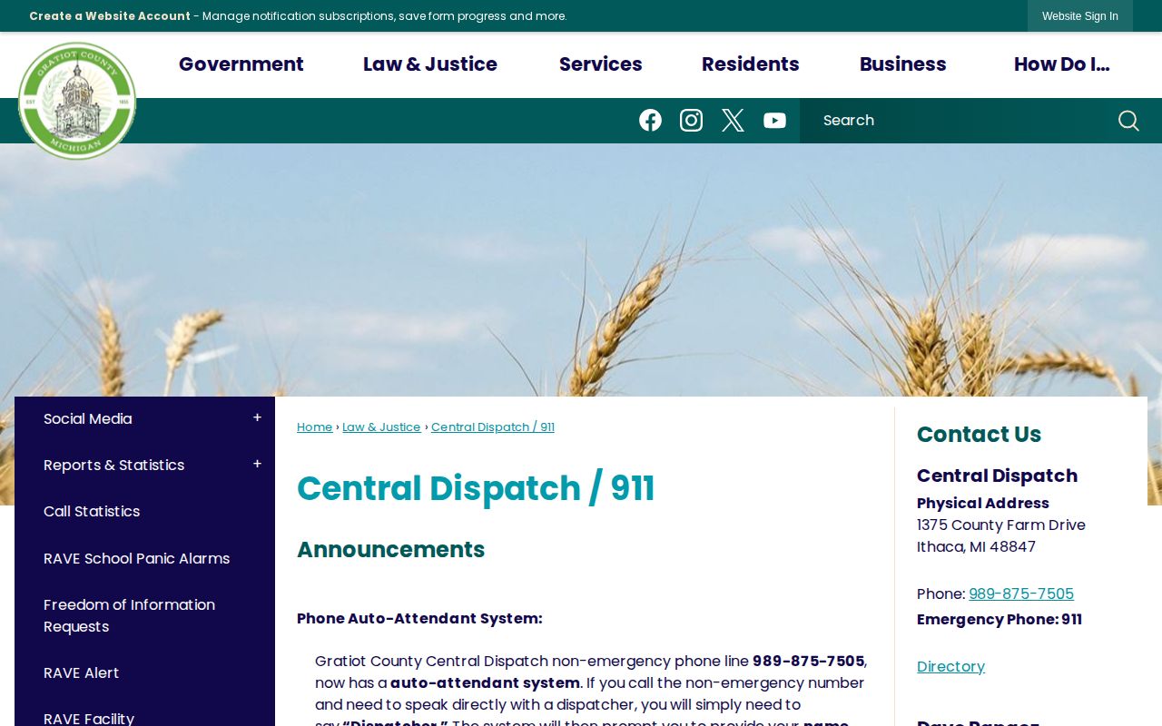 Gratiot County Central Dispatch official information page