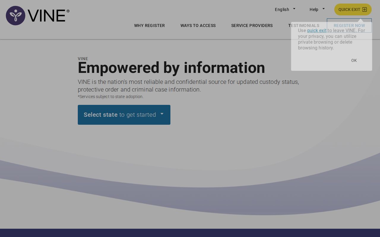 Michigan VINELink notification registration screen