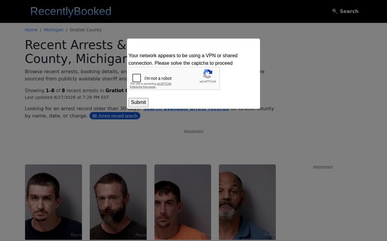 RecentlyBooked Gratiot County unofficial recent booking page